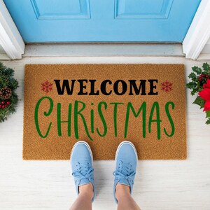 Welcome Christmas Doormat Snowflake Holiday Entry Rug 1577