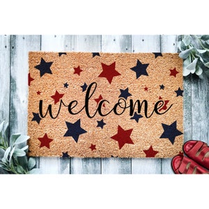 Doormat Star Spangled Welcome  Patriotic Door Mat | Independence Day | Housewarming Gift Closing Gift Welcome Doormat American Stars 1776**