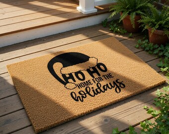 Christmas Doormat, Holiday Doormat, Ho Ho Home For The Holidays Welcome Mat, Funny Outdoor Door Mat, Festive Christmas Gift Idea