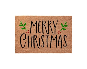 Merry Christmas Doormat, Holiday Welcome Mat, Winter Door Mat, Christmas Gift, Festive Coir Rug, Xmas Porch Decor, Holiday Gift