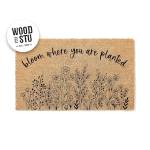 Doormat Bloom Where You Are Planted Doormat - Spring Welcome Mat - Positive Door Mat - Plant and Flowers Doormat Cute Flowers Spring 1681**