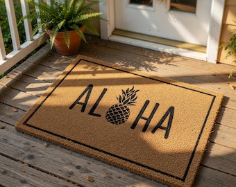 Aloha Pineapple Doormat, Welcome Mat, Coir Doormat, Funny Door Mat, Housewarming Gift, New Home Gift, Front Door Tropical Decor