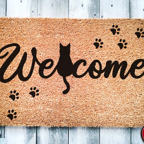 Welcome to Meow Manor Closing Gift Housewarming Home Doormat Welcome Mat Funny Door Mat Funny Gift Cute Cat Black Cat Doormat