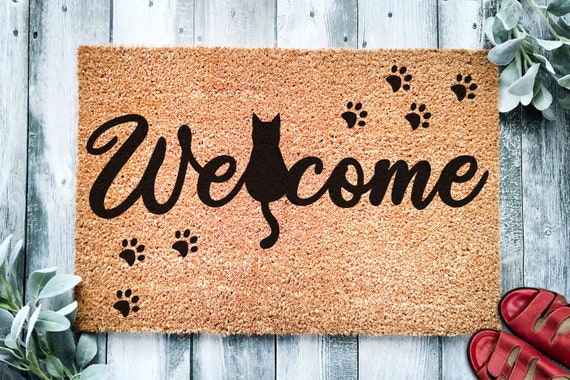 Welcome Sitting Cat Cute Black Cat Doormat Welcome Mat Funny Door