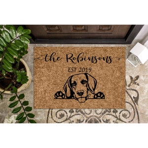 Custom Doormat Beagle Dog | Gift Personalized Doormat Welcome Mat | Housewarming Gift | Closing Gift | Last Name Door Mat | Puppy 1175