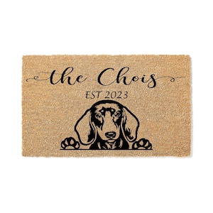 Custom Doormat Dachshund Wiener Dog - Personalized Doormat Cute Welcome Mat - Housewarming Gift - Closing Gift Last Name Door Mat Puppy 1183