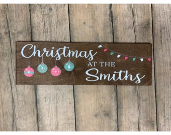 Personalized Family Name Christmas Sign, Wood Holiday for Wedding Gift, Custom Last