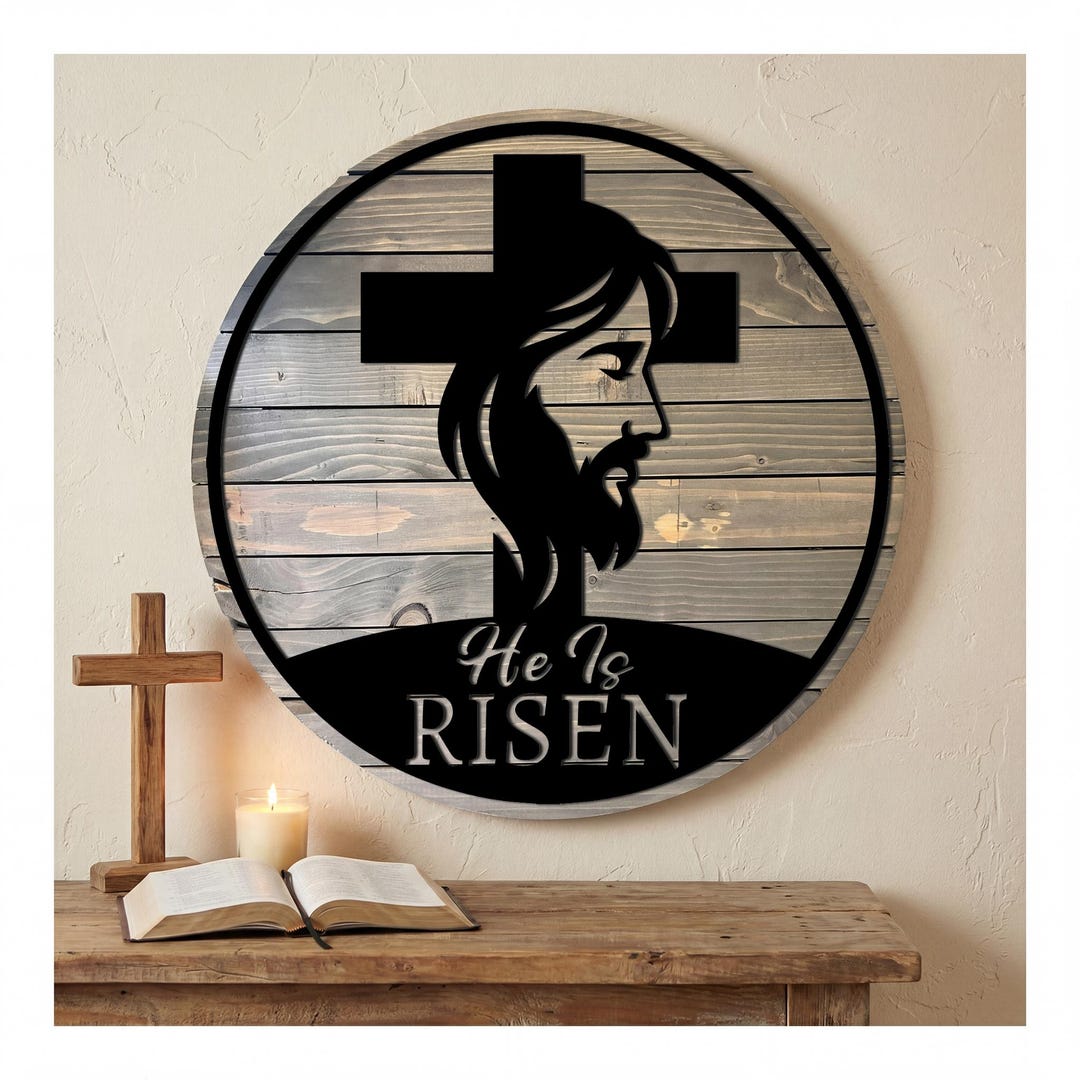 He Ix Risen Sign He is Risen Sign | Christian Wall Decor | Jesus Cross Wood Sign ...