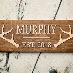 Personalized Name Deer Antlers Wedding Gift - Rustic Personalized Sign - Rustic Wood Personalized Sign Name Wood Sign for Home Hunting 7358