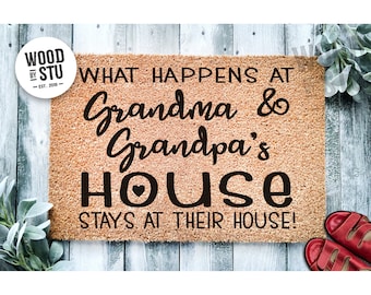 Custom Doormat What Happens At Grandma and Grandpa's House Stays At Their House | Funny Grandparent Gift | Grandpa Grandma Doormat 1440