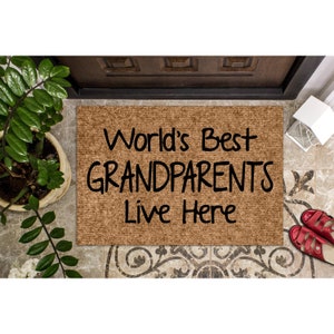 Custom Doormat Customizable World's Best Grandparents Live Here Grandparent's Doormat Welcome Mat | Gift for Grandma Door Mat 1380