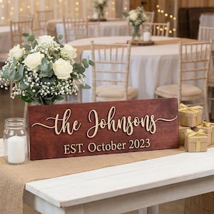 Personalized Family Name Wood Sign, Custom Established Year Wedding Gift for Couple, Last image 14