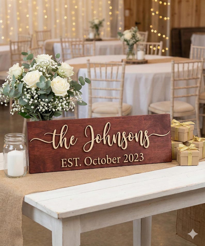 Personalized Family Name Wood Sign, Custom Established Year Wedding Gift for Couple, Last image 14