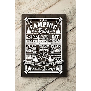 Camping Rules - 16.5&quot; x23&quot; Funny Pallet Sign Home Decor Gift - Funny Camping Camper RV Sign - Rustic Sign Decor - Camper Sign 7044**