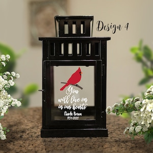 Red Cardinal Lantern - Memorial Tribute Personalized - In Loving Memory Of - Lantern - In Memory Of - Remembrance - Bereavement Gift 7404