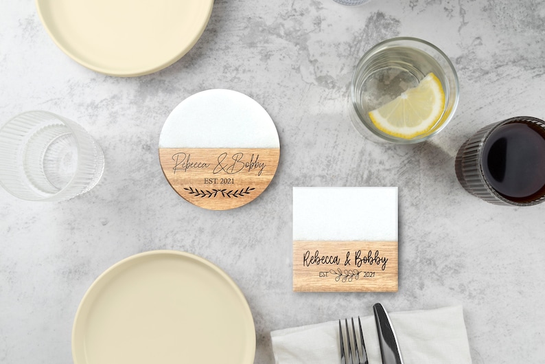 Custom Marble Wood Premium Engraved Coasters House Warming Gift Personalized Gift Wedding Gif Engagement Gift Personalized Gift image 3