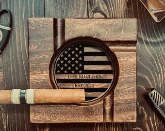 Personalized Gift for Groom - Patriotic American Flag - Ash Tray - Ashtray - Groomsmen - Wedding - Custom -