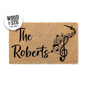 Custom Doormat Musical Notes Personalized Family Name Housewarming Gift - Wedding Gift - Music Teacher Doormat - Closing Gift Monogram 1944