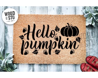 Doormat Hello Pumpkin Door Mat | Fall Doormat | Welcome Mat | Halloween Decor Fall Autumn Decor New Home Thanksgiving Pumpkin Spice 1312**