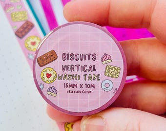 Pastel Biscuit Cuties Washi Tape – Vertical Design, 15mm x 10m, Scrapbooking, Journalling, Planner, Stationery