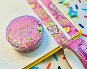 Cinta Washi con nostalgia del Y2K - Rosa - Diseño de los años 2000 - Estilo femenino - Papelería - Agenda - Diario - Álbum de recortes