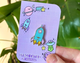 Happy Rocket Enamel Pin - Cute - Space Pins - Rocket -Kawaii - Backpack - Pin Board - Banner - Kellylou - Cute - Board Filler - Space - Star