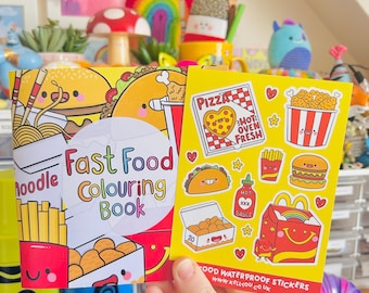 Fast Food Mini Colouring Book with Sticker Sheet : Mindfulness - Adult Colouring - Kawaii - Coloring Books