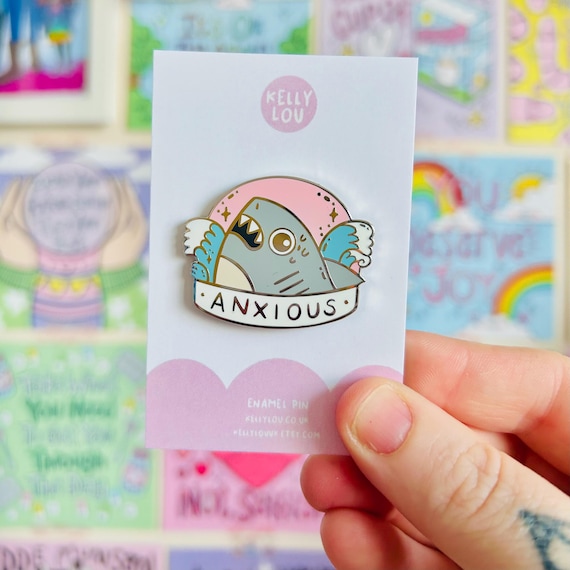 Anxious Shark - Anxiety Sharks - Enamel Pin - Animal Pins - Kawaii - Cute - Pin Banner - Positivity...