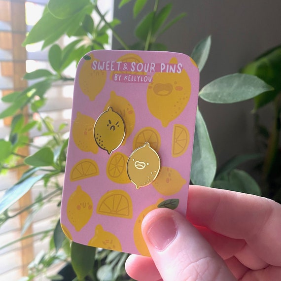Sweet and Sour Pin Set - Lemon Enamel Pins - Lemons - Food Pins - Fruit -  Kawaii Pins - Backpack - Pin Board - Banner - Kellylou - Cute Pin