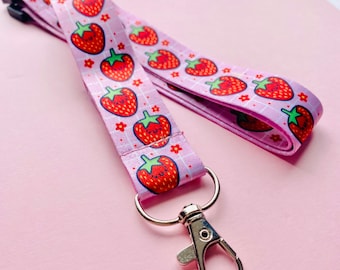 Strawberry Cuties Lanyard - Spring - Summer - Food - Work - College - Uni - Id Badge - Pin Collection - School - Keys - Keychain - Kellylou