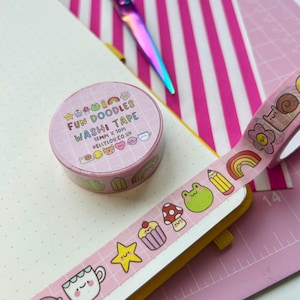 Taśma Washi Fun Doodles - Kolorowa - Artykuły papiernicze - Słodkie - Zabawne - Głupie - Rysunek - Ilustrowane - Dziennik śmieci - Album ze zdjęciami - Kawaii - Kellylou