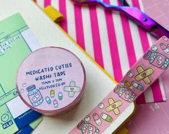 Pink Medicated Cuties : Paper Washi Tape - Stationery - Kawaii - Planner - Junk Journal - Scrapbooking - Meds