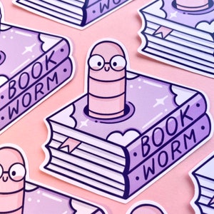 Adesivo lucido Bookworm - Lettura - Libri - Appassionato di libri - Scrapbooking - Journaling - Planner - Quaderno - Adesivi - Carino - Kawaii - Kellylou