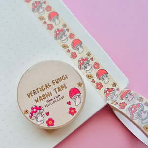 Fungi Cuties Vertical Washi Tape Hongos Hongo Toadstool Otoño Papelería Linda Correo Caracol Diario Álbum de Recortes Kellylou imagen 1