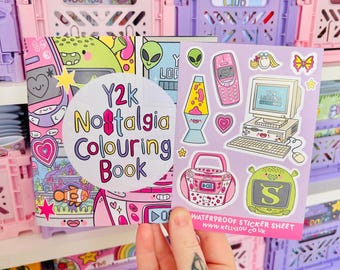 Y2K Nostalgia : Mini Colouring Book & Sticker Sheet - Mindfulness - Adult Colouring - Kawaii - Nostalgic - 2000s - Coloring