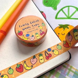 Fruity Cuties Washi Tape - Fruit - Food Washi - Briefpapier - Washi Set - Cute - Snail Mail - Journalling - Plakboek - Kawaii - Kellylou