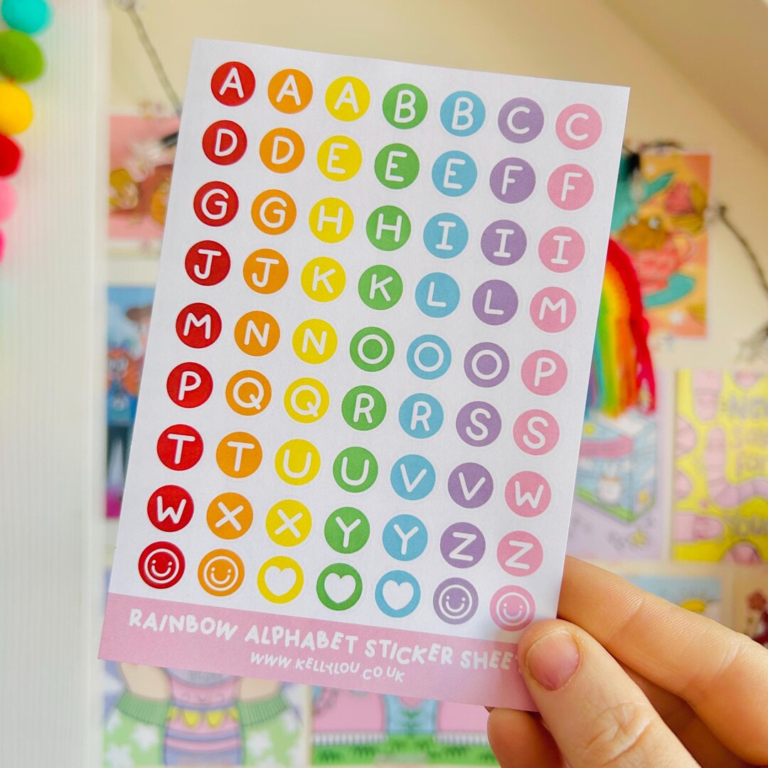 Rainbow Alphabet Paper Sticker Sheet : 60+ Stickers - Planner - Junk ...