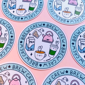 Sticker sur papier glacé Brew Crew - Stickers - Bouilloire - Thé, café - Boissons chaudes - Scrapbooking - Journal - Sticker - Mignon - Kellylou - Ordinateur portable - Livre