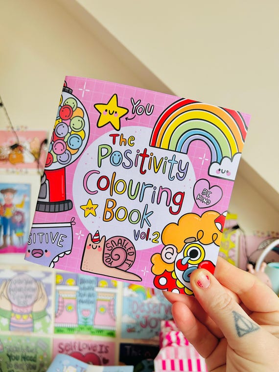 The Positivity Colouring Book : Vol. 2 & Sticker Sheet - Mental Health - Mindfulness - Stickers - Coloring Books - Kawaii