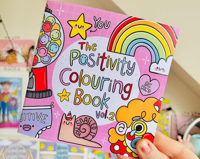 The Positivity Colouring Book : Vol. 2 & Sticker Sheet - Mental Health - Mindfulness - Stickers - Coloring Books - Kawaii