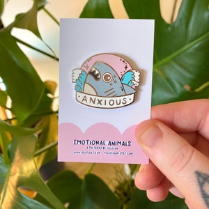 Anxious Shark - Anxiety Sharks - Enamel Pin - Animal Pins - Kawaii - Cute - Pin Banner - Positivity - Mental Health Pins - PMA - Kellylou