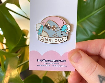 Anxious Shark - Anxiety Sharks - Enamel Pin - Animal Pins - Kawaii - Cute - Pin Banner - Positivity - Mental Health Pins - PMA - Kellylou