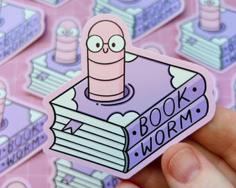 Bookworm Pink Vinyl Sticker - Reading Gift - Bookish - Reader - Books - Waterproof - Kawaii - Pastel - Kindle Stickers