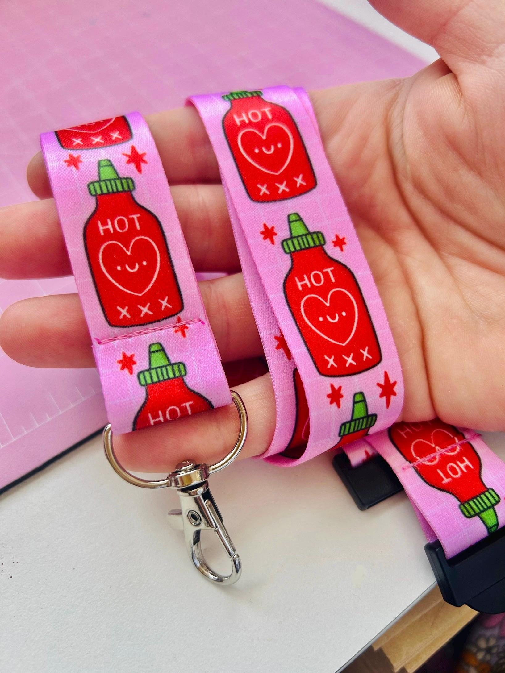 Hot Sauce Lanyard - Spicy Food - Chilli - Fob - Work - College - Uni - Id Badge - Pin Collection - School - Keys - Keychain - Kellylou