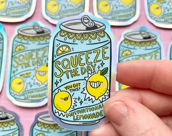 Squeeze The Day Lemonade - Holographic Sticker - Lemons - Positivity - Scrapbook - Journal - Planner - Decal - Sticker Collector - Kellylou
