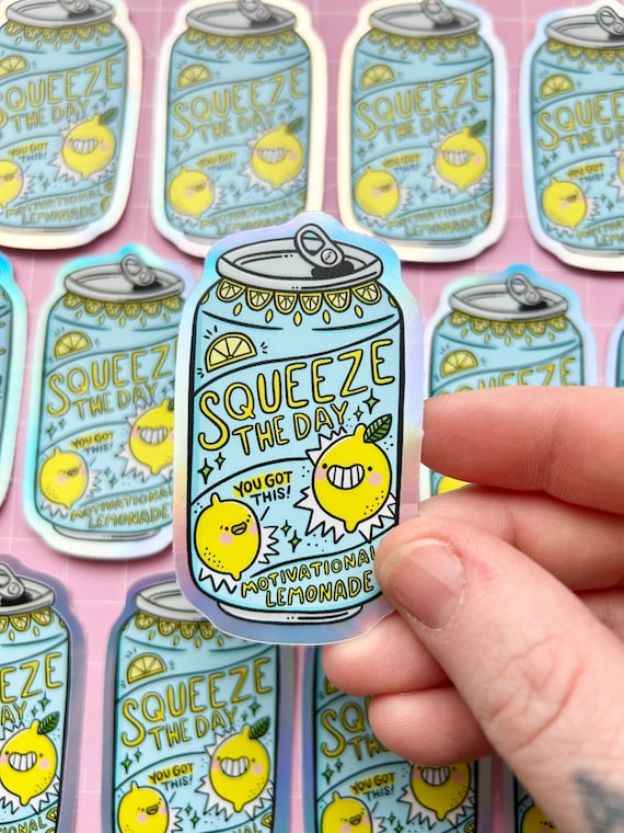 Squeeze The Day Lemonade - Holographic Sticker - Lemons - Positivity - Scrapbook - Journal - Planner - Decal - Sticker Collector - Kellylou