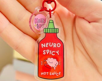 Neurospicy : Hot Sauce Double Sided Acrylic Keyring - Neurodiversity - Keychain - Autistic - AuDHD - ADHD - Bag Charm
