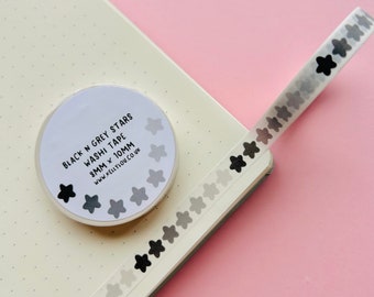 Black & Grey Stars Slim Washi Tape - Monocromo - Emo - Papelería - Lindo - Diario - Álbum de recortes - Planificador - Papelería Kawaii - Kellylou