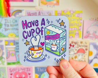 A Cup of Positivitea Drinks Coaster - Positivity - PMA - Mental Health - Glossy Wood - Tea & Coffee - Coffee Table - Desk Gift - Kellylou