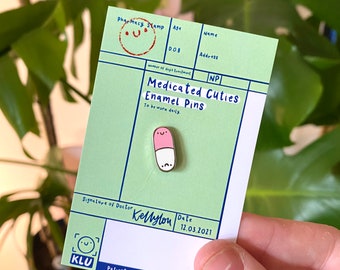 Happy Pills Pin - Medication - Spoonie Pin - Mental Health Pin - Positivity - Kawaii Pin Set - Backpack - Banner - Kellylou - Enamel Pins UK